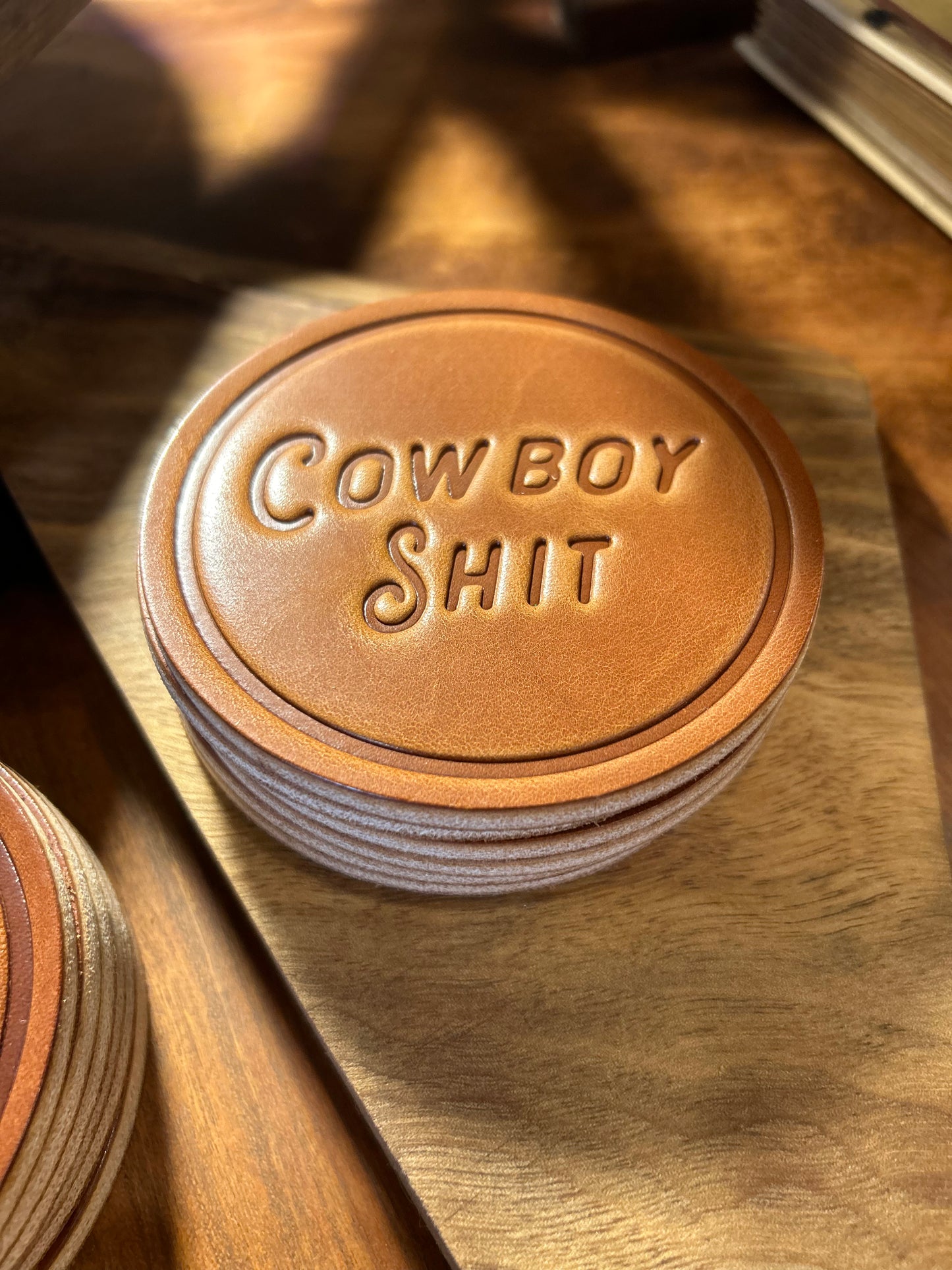 Leather Coaster Cowboy Shit