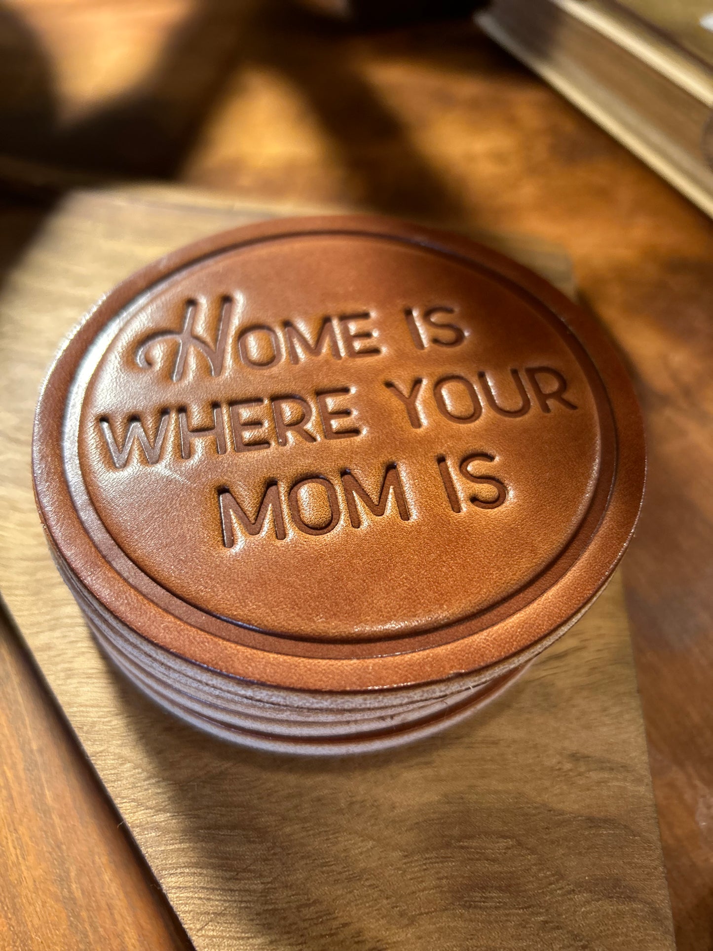 Leather Coaster Home Is Where Your Mom Is