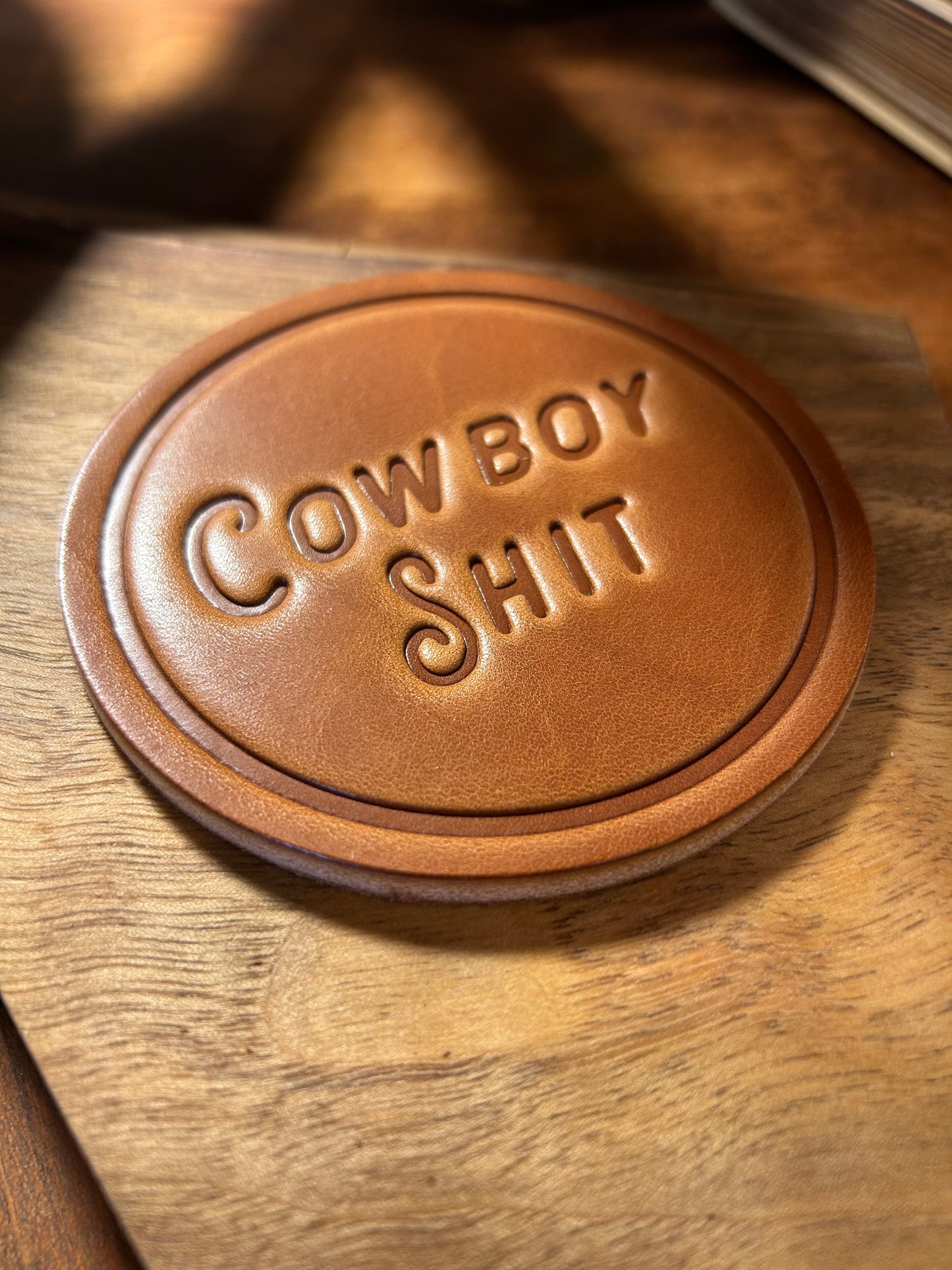 Leather Coaster Cowboy Shit